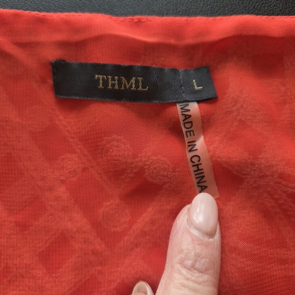 THML Boho Embroidered Vibrant Orange Red Maxi Dress, Spaghetti Straps - Large - Picture 7 of 9